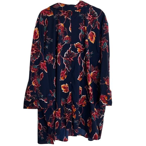 Catherines Womens Blouse 4X Navy Red Floral Button Front 3/4 Sleeves Plus Size - Picture 3 of 6